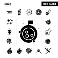 conjunto de iconos de glifo sólido espacial para infografías kit uxui móvil y diseño de impresión incluyen cohete transporte espacial luna planeta espacio nave espacial telescopio conjunto de iconos vector