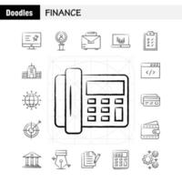 Finance Hand Drawn Icons Set For Infographics Mobile UXUI Kit And Print Design Include Computer Pin Text Finance Search Research Finance Man Icon Set Vector