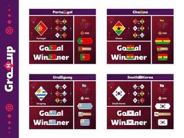 Football 2022 cup Group H portugal, ghana, uruguay, korea republic design media kit graphic collection. 2022 Football cup or Soccer Championship design elements vector set