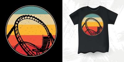 divertido parque de atracciones retro vintage montaña rusa diseño de camiseta vector