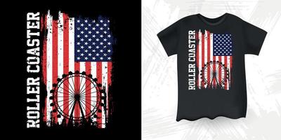 American Flag Funny Amusement Park Retro Vintage Roller Coaster T-Shirt Design vector