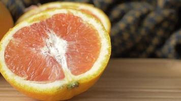 Slow pan view of sliced grapefruit half video