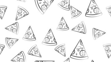 fondo de dibujo de patrón de pizza. comida chatarra dibujada a mano sin costuras para envolver y decorar la impresión vector