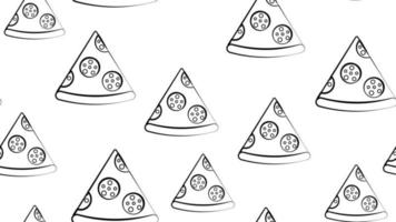 slice of pizza on a white background, vector illustration, pattern. unhealthy snack. decor of wallpaper and kitchen. drawing in the style of a black and white picture, like a pencil sketch