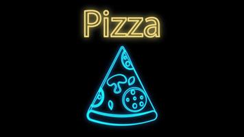 slice of pizza on a black background, vector illustration, neon. neon sign in blue with the inscription pizza. decoration of restaurants and cafes. decor for catering