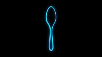 Glowing neon line Spoon icon isolated on black background. Cooking utensil. Cutlery sign. Vector Illustration