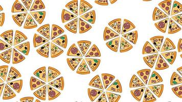 seamless pattern of pizza cartoon letters on a white background. Vector image eps 10