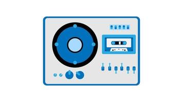 Old retro vintage white music cassette tape recorder with magnetic tape on reels and speakers from the 70s, 80s, 90s. Beautiful icon. Vector illustration