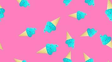 helado con bolas en un vaso de gofre sobre un fondo rosa, ilustración vectorial, patrón. papel pintado para la zona de cocción. decoración para cocina, restaurante y cafetería vector