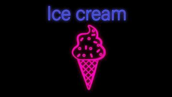 Neon ice cream sign, vector illustration on black background