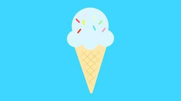 Melting ice cream balls in the waffle cone isolated on pink background. Vector flat outline icon. Comic character in cartoon style illustration for t shirt design