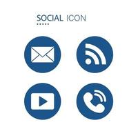Symbol of Envelope, Wifi, Play and Phone call icons on blue circle shape isolated on white background. Icons about social vector illustration.