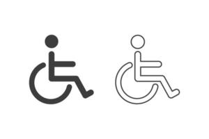 Disabled person WC vector illustration glyph style design with 2 style icons black and white. Isolated on white background.