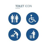 Symbol of toilet icons on blue circle shape isolated on white background. Vector illustration.