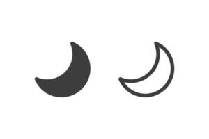 Crescent moon flat vector illustration glyph style design with 2 style icons black and white. Isolated on white background. Travel icons.