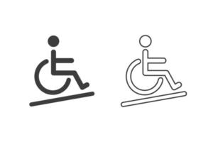 Disabled person for toilet vector illustration glyph style design with 2 style icons black and white. Isolated on white background.