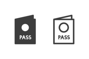 diseño de estilo de glifo de ilustración de vector plano de pasaporte con 2 iconos de estilo en blanco y negro. aislado sobre fondo blanco. iconos de viaje.