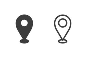 diseño de estilo de glifo de ilustración de vector plano de ubicación de check-in con 2 iconos de estilo en blanco y negro. aislado sobre fondo blanco. iconos de viaje.