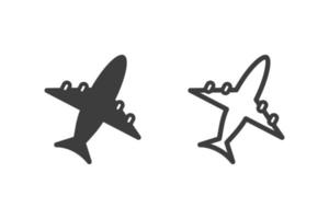 diseño de estilo de glifo de ilustración de vector plano de avión con 2 iconos de estilo en blanco y negro. aislado sobre fondo blanco. iconos de viaje.