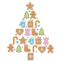 Christmas tree made of ginger cookies, color vector illustration in cartoon style