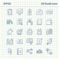 oficina 25 iconos de doodle conjunto de iconos de negocios dibujados a mano vector