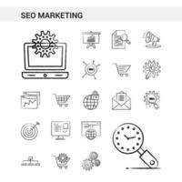 estilo de conjunto de iconos dibujados a mano de marketing seo aislado en vector de fondo blanco