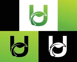 letra abstracta u logotipo de hoja verde vector