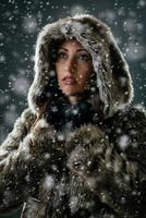 Girl Is Looking Through Snowflakes photo