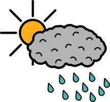 Sun over cloud with rain color icon vector