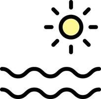 mar, sol, icono de color de agua vector