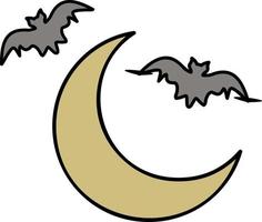 Crescent and bat color icon vector