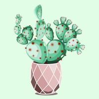 Prickly pear cactus in ceramic pot in flat technique vector