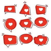 corazón de amor en la burbuja del habla, icono rojo. como mensaje de notificación, ilustración plana vectorial vector