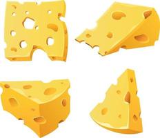 conjunto de piezas de queso y lonchas aisladas en un fondo blanco. icono plano de queso. cabeza de vector de queso en estilo plano aislado sobre fondo blanco