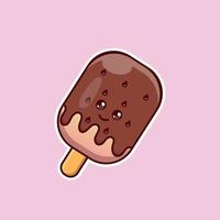 Cute cartoon ice cream with pink icing in vector. Isolated food vector. Flat cartoon style vector