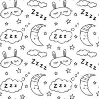 Seamless pattern of sleep doodle. Good night symbols in sketch style. Hand drawn vector illustration