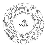 Hair salon doodle set. Hairdressing tools in sketch style. Hand drawn vector illustration isolated on white background