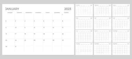 calendario 2023 imprimible a partir del lunes vector