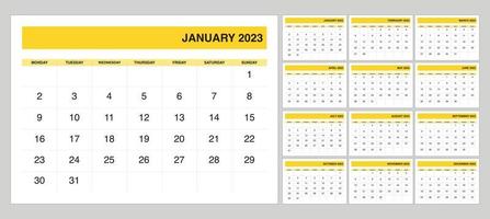 2023 calendar set start from monday vector