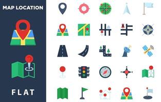 map location icon set flat style vector