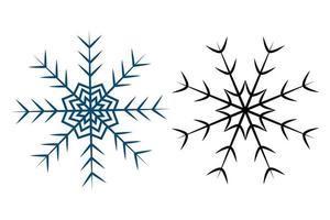 Outline drawing of a carved snowflake in a minimalist style. Set of two images. Line art. Isolate vector