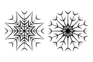 Set of two images from contour drawing of a carved snowflake in minimalist style. Line art. Isolate vector