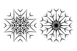 Set of two images from contour drawing of a carved snowflake in minimalist style. Line art. Isolate vector