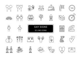 signos gay, iconos vectoriales de 32 líneas vector