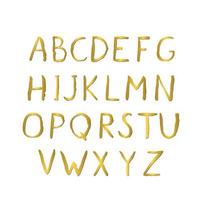 Hand drawn gold alphabet. Grunge golden letters A-Z isolated on white. Sans serif modern font. Latin uppercase handwriting symbols. vector