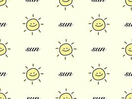 Sun cartoon character seamless pattern on yellow background vector