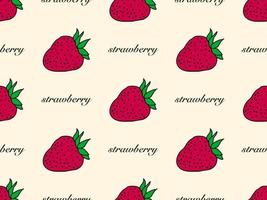 Strawberry cartoon character seamless pattern on orange background vector