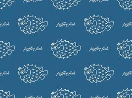 Puffer Fish cartoon character seamless pattern on blue background vector