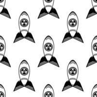 Nuclear bomb seamless vector pattern. Dangerous military missile. Atomic, hydrogen, radioactive weapons of mass destruction. A simple black outline of the rocket. Background for wallpapers, prints
