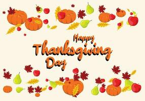 Happy Thanksgiving Day with handrawn lettering, maple, pear, apple, pumpkin in cream background. Editable. For Poster, Banner, Card Invitation, Social Media vector